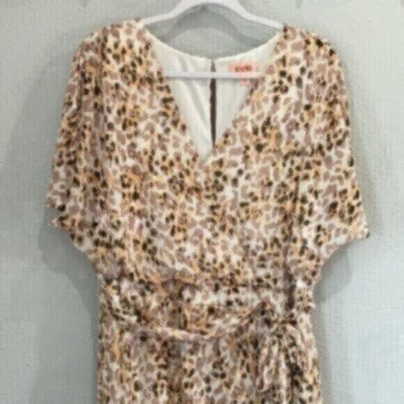 EVRI Animal Print Boho Contemporary Neutral Midi High Low Dress - Picture 3 of 11